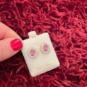 Pink Stone Oval Diamond Stud Earrings